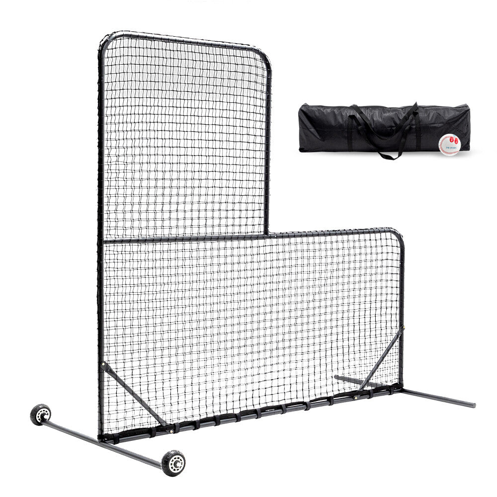 L-Shaped Baseball Net for Batting Cages, Baseball Pitching Net with Wheels