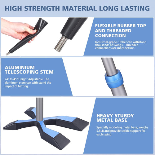 Baseball Tee for Hitting, Batting Tee with 5.8 LB Base, Softball Tee Height Adju