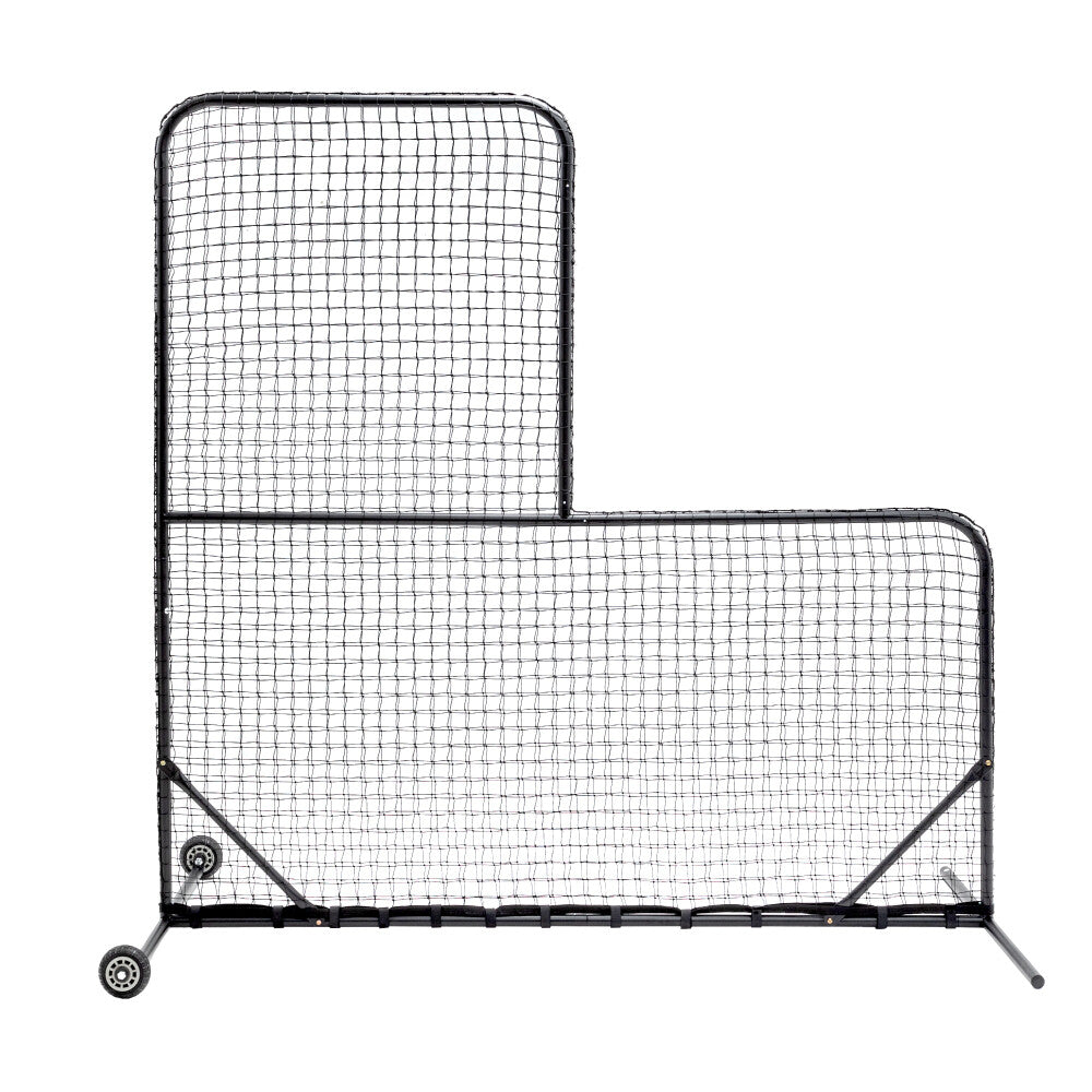L-Shaped Baseball Net for Batting Cages, Baseball Pitching Net with Wheels