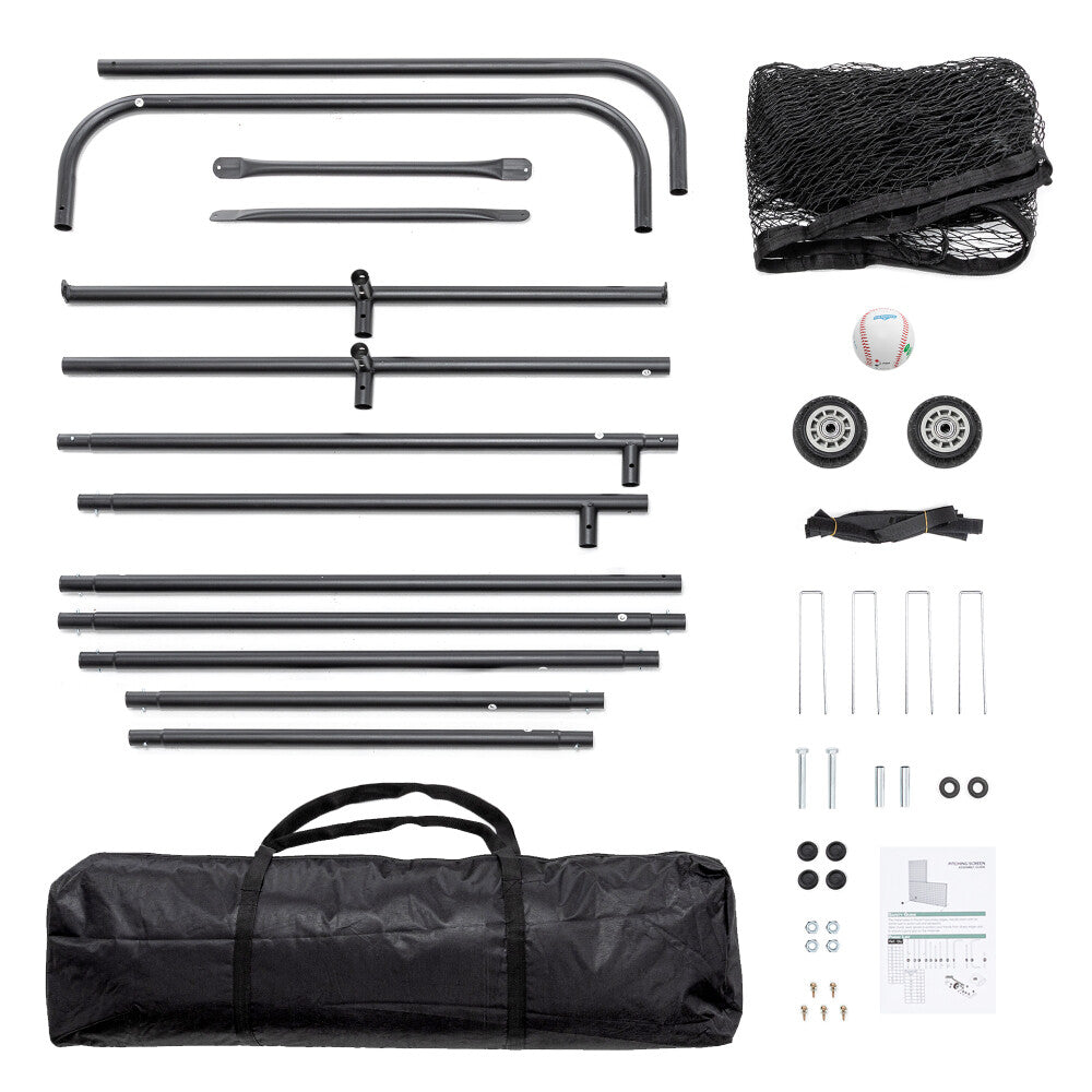 L-Shaped Baseball Net for Batting Cages, Baseball Pitching Net with Wheels