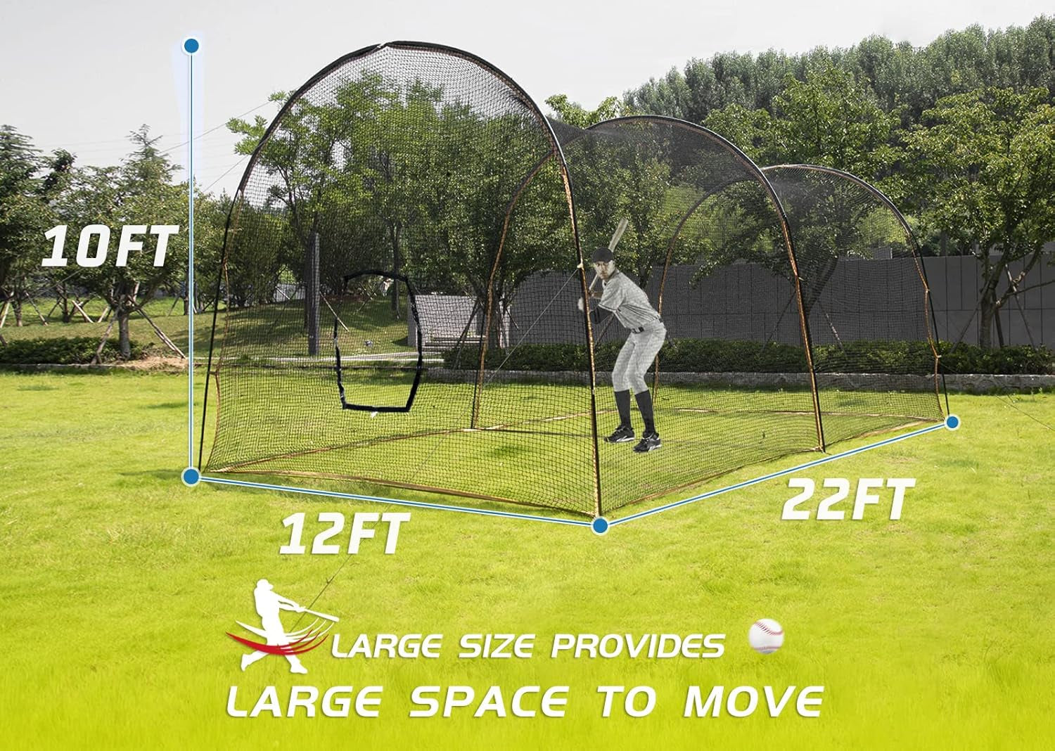 Batting Cage Baseball Softball - 22FT Heavy Duty Steel Frame and Net for Kids Adults Backyard Practice & Training - Carry Bag Included