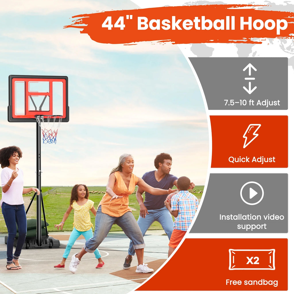 Portable Basketball Goal Basketball Hoop 44 Inch Outdoor Basketball Hoops Backboard with 7 .5 to 10 Ft Adjustable Indoor