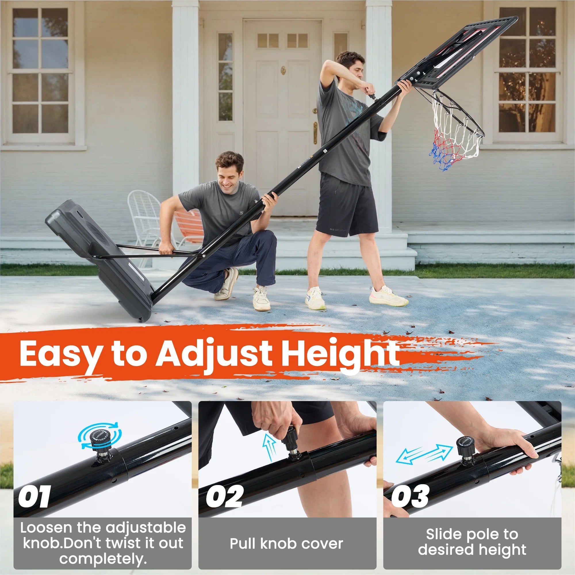Portable Basketball Goal Basketball Hoop 44 Inch Outdoor Basketball Hoops Backboard with 7 .5 to 10 Ft Adjustable Indoor