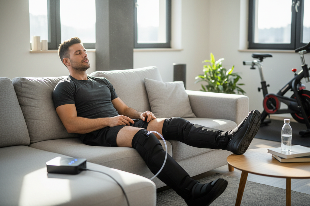 Athlete Using Leg Massager