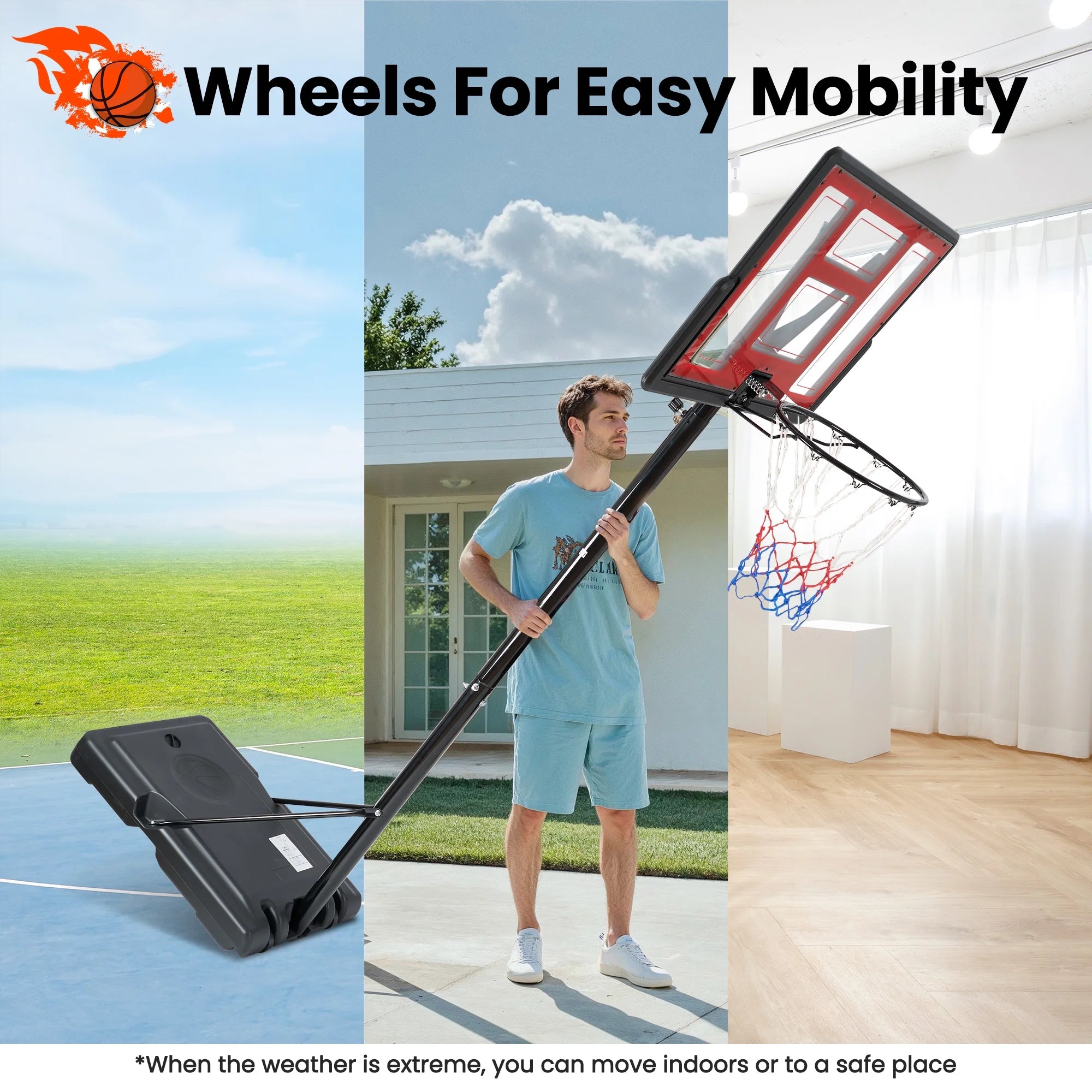 Portable Basketball Goal Basketball Hoop 44 Inch Outdoor Basketball Hoops Backboard with 7 .5 to 10 Ft Adjustable Indoor