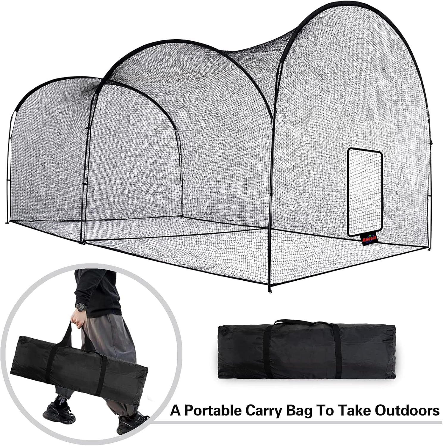 Batting Cage Baseball Softball - 22FT Heavy Duty Steel Frame and Net for Kids Adults Backyard Practice & Training - Carry Bag Included