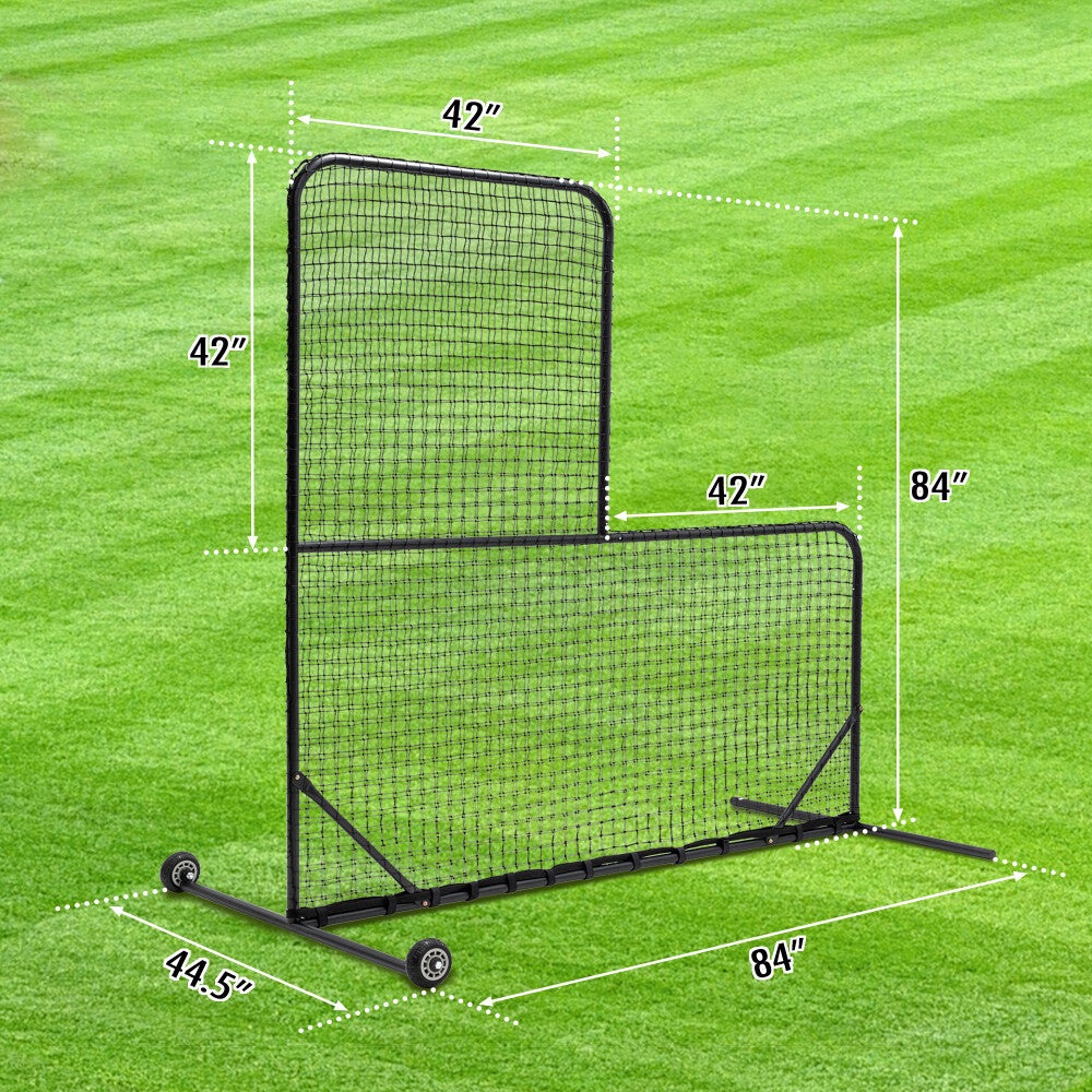L-Shaped Baseball Net for Batting Cages, Baseball Pitching Net with Wheels
