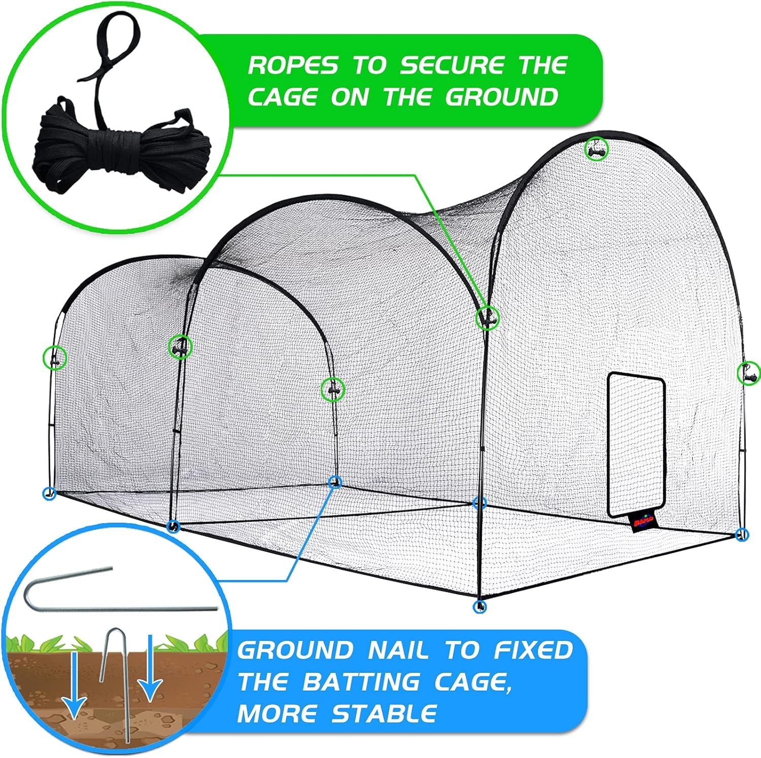 Batting Cage Baseball Softball - 22FT Heavy Duty Steel Frame and Net for Kids Adults Backyard Practice & Training - Carry Bag Included
